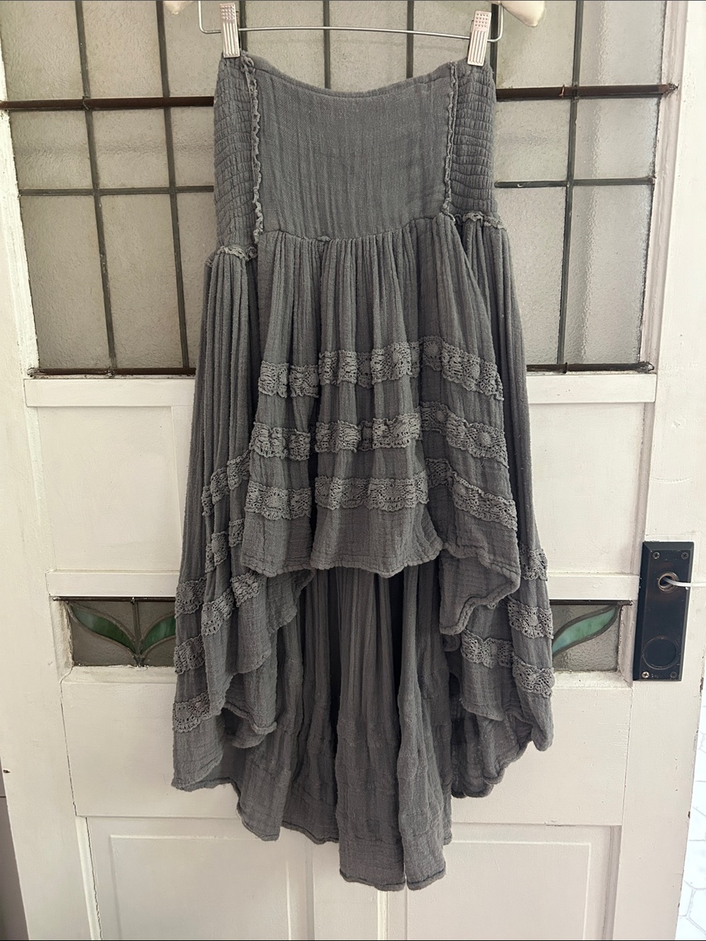 Jen’s Pirate Booty Blue Gray Boho High-Low Tiered Skirt - Women